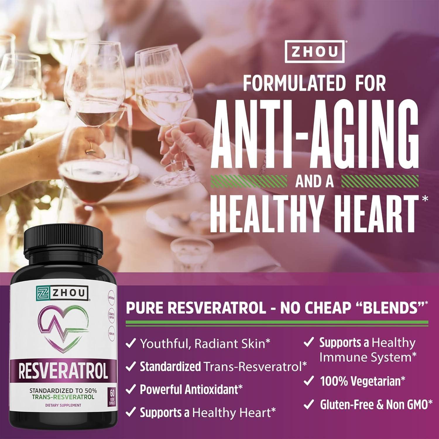 Suplemento Zhou Resveratrol 1000mg - 60 Cápsulas Vegetales