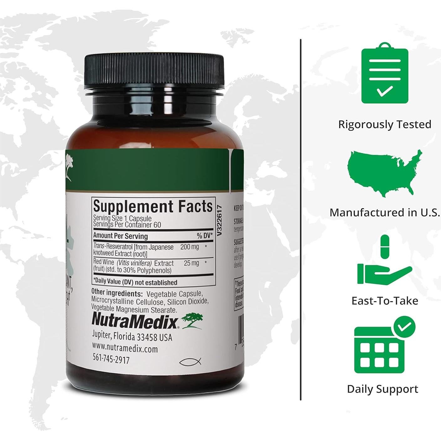 Cápsulas de Resveratrol NutraMedix 200mg - Antioxidante 60 Unidades