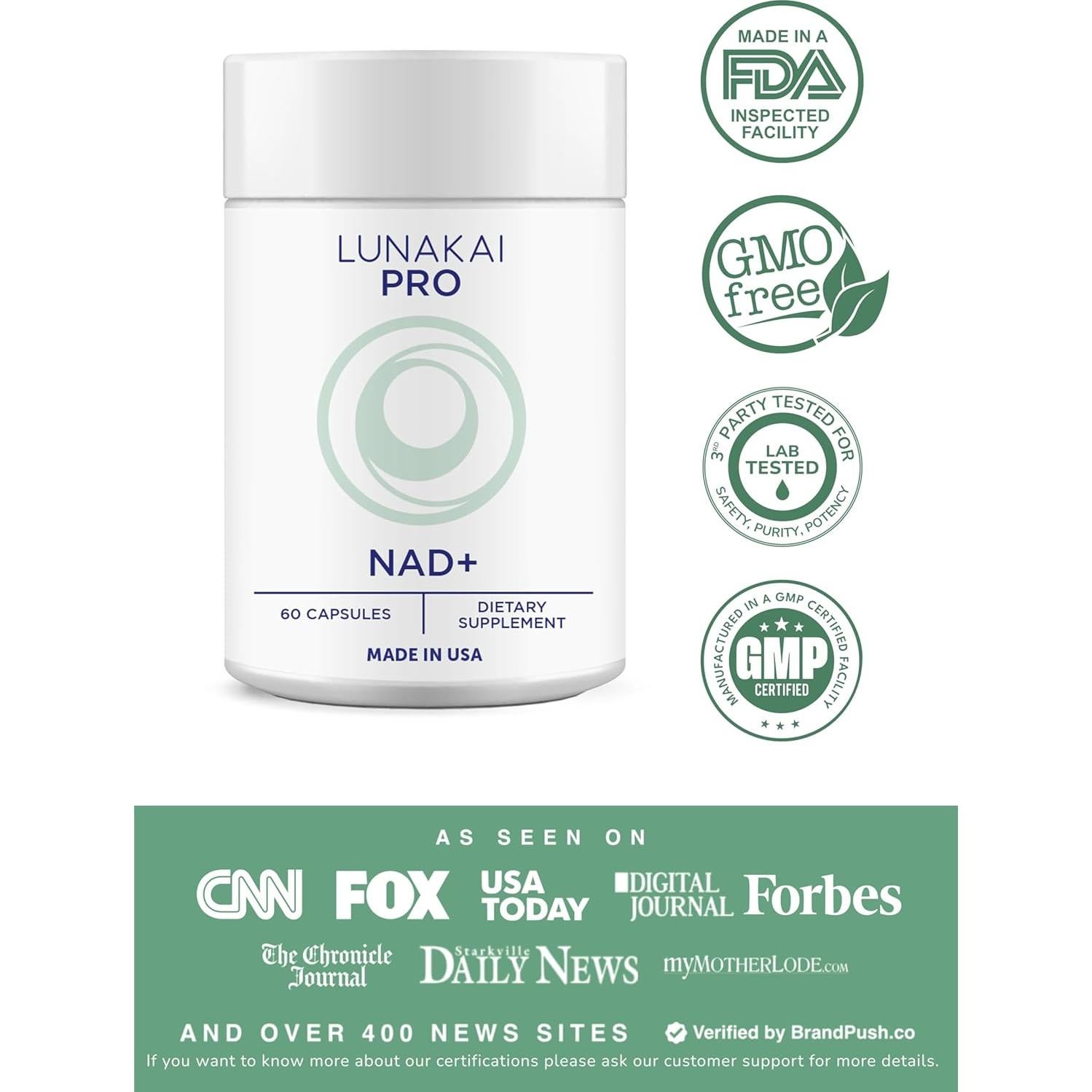 Suplemento de NAD+ Lunakai PRO 60 Cápsulas - Energía y Longevidad
