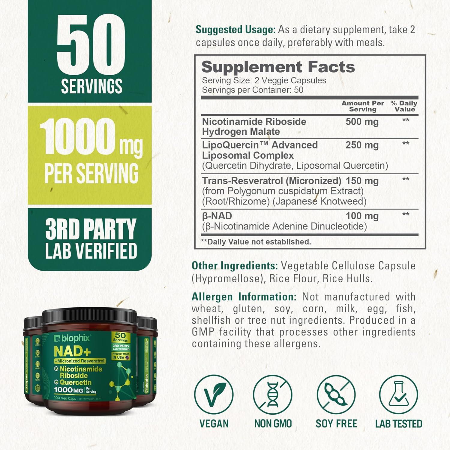 Suplemento Liposomal NAD+ Biophix 1000 mg 100 Cápsulas