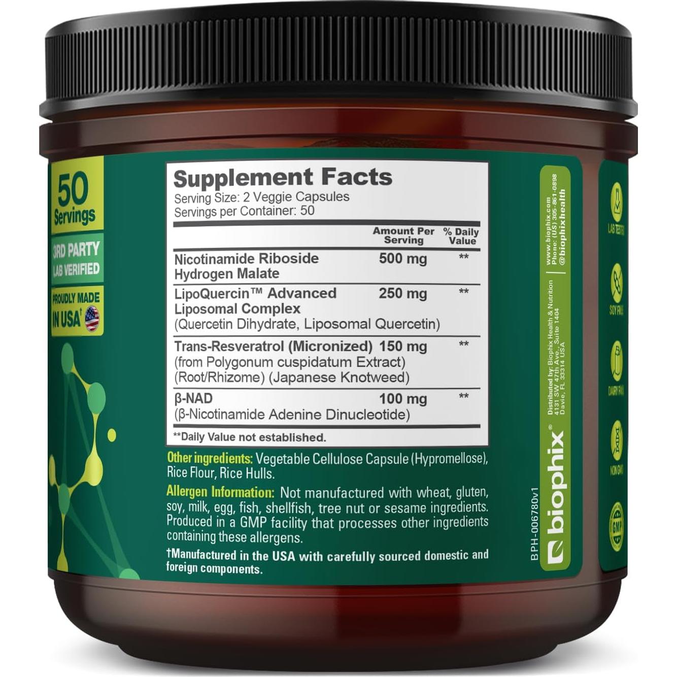 Suplemento Liposomal NAD+ Biophix 1000 mg 100 Cápsulas