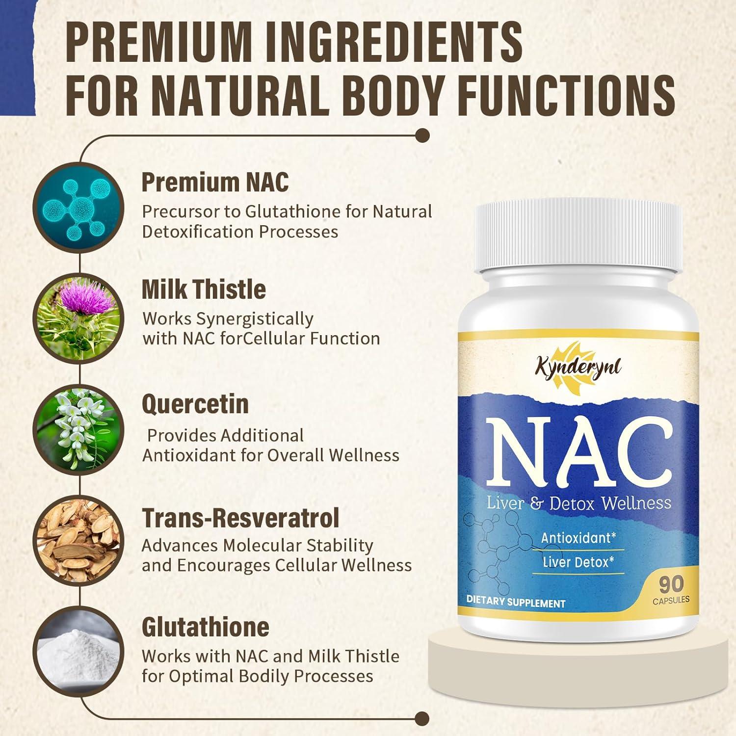 Suplemento Antioxidante Kynderynl NAC 1000mg 90 Cápsulas Veganas