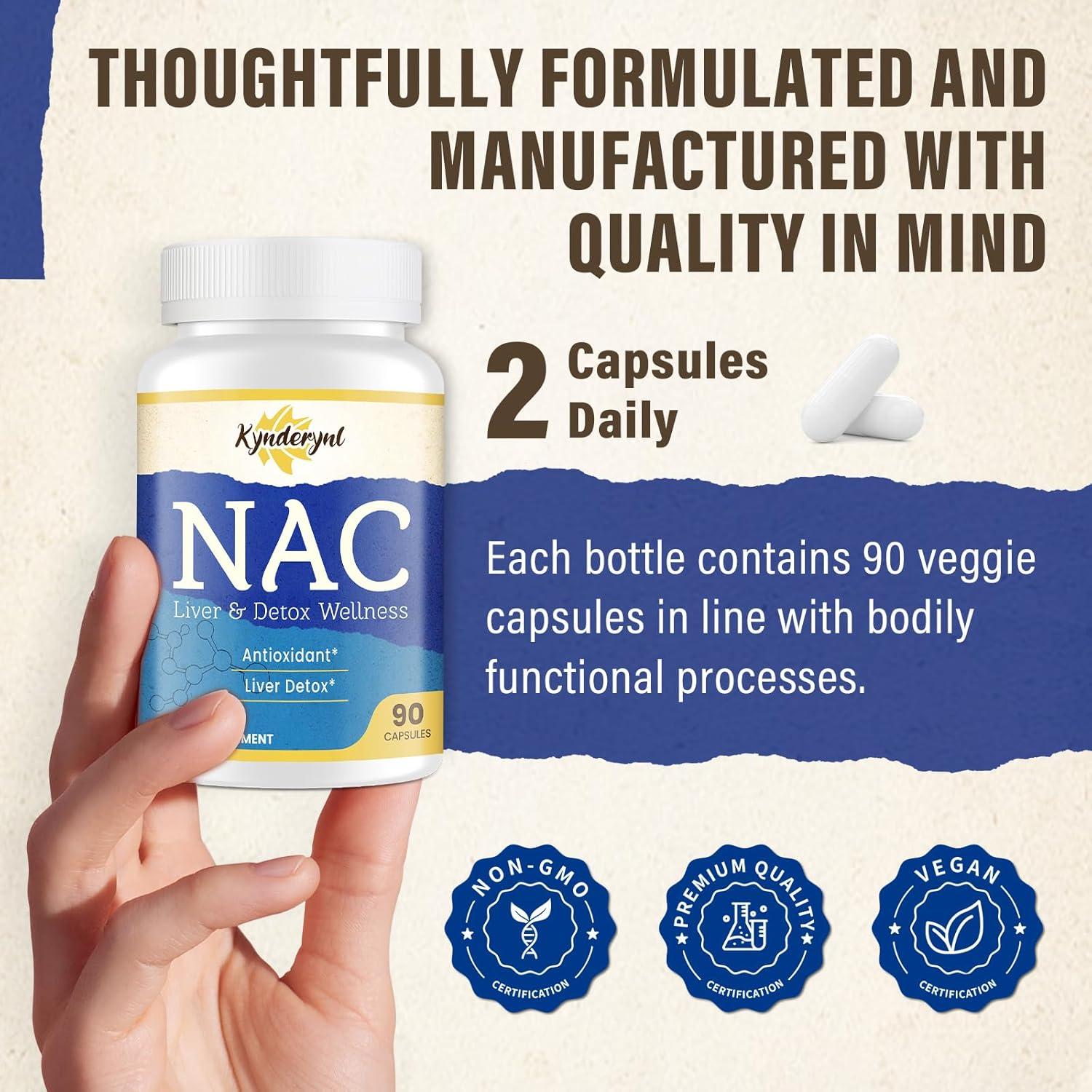 Suplemento Antioxidante Kynderynl NAC 1000mg 90 Cápsulas Veganas