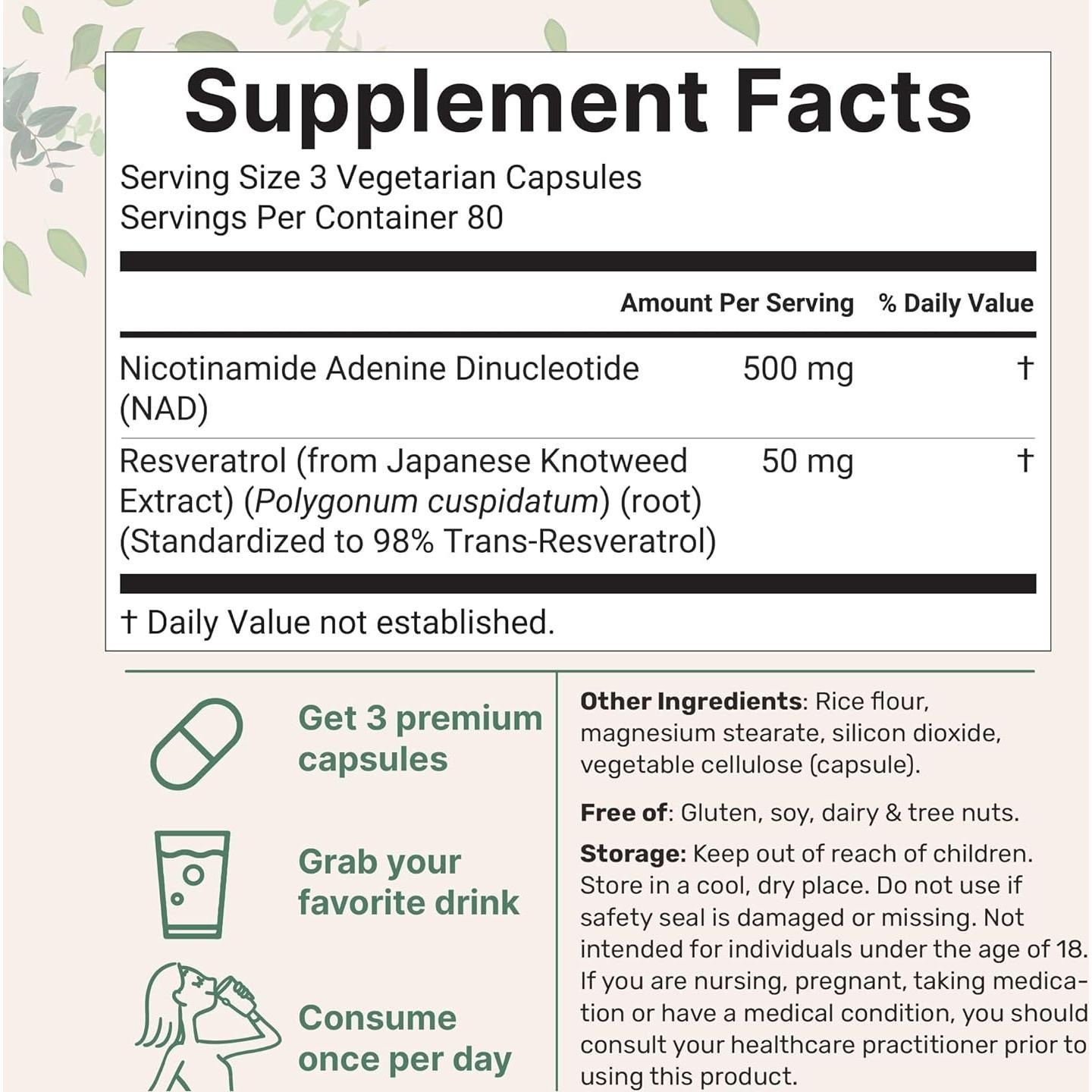 Suplemento NAD+ 500mg Micro Ingredients 240 Cápsulas Vegetales