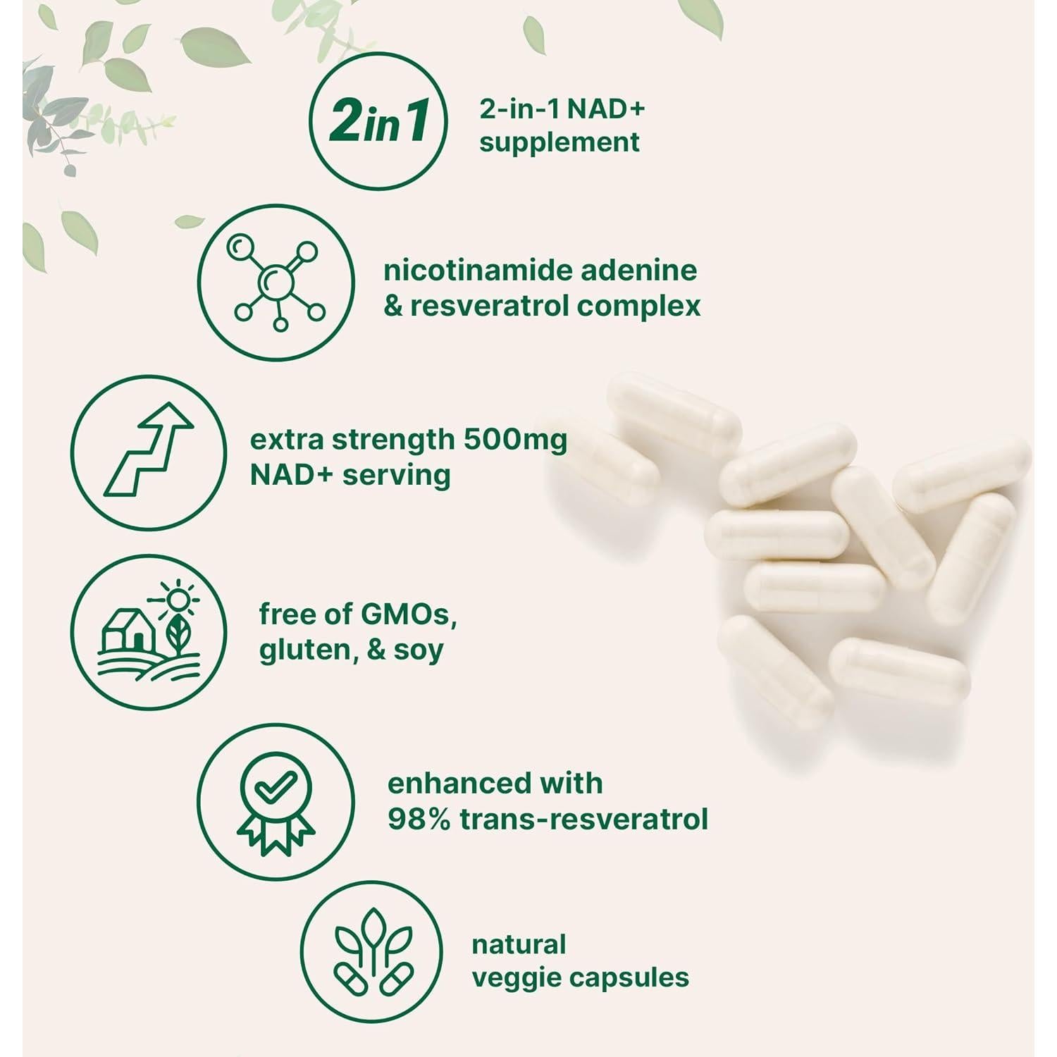 Suplemento NAD+ 500mg Micro Ingredients 240 Cápsulas Vegetales