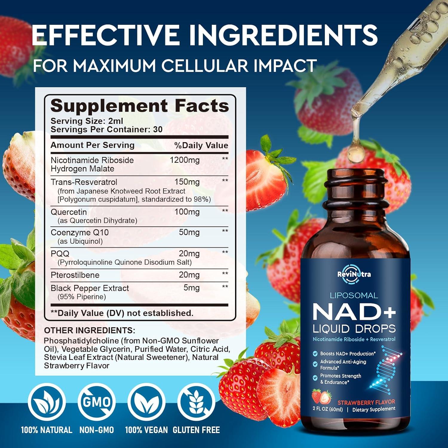 Suplemento Líquido Liposomal NAD+ ReviNutra 59.15 ml Fresa