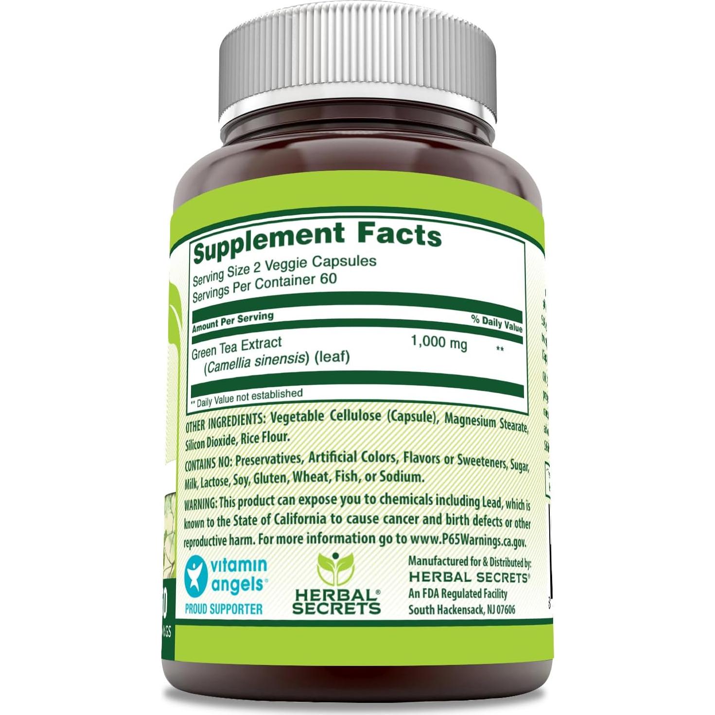 Extracto de Té Verde Herbal Secrets 1000 Mg 120 Cápsulas Vegetales