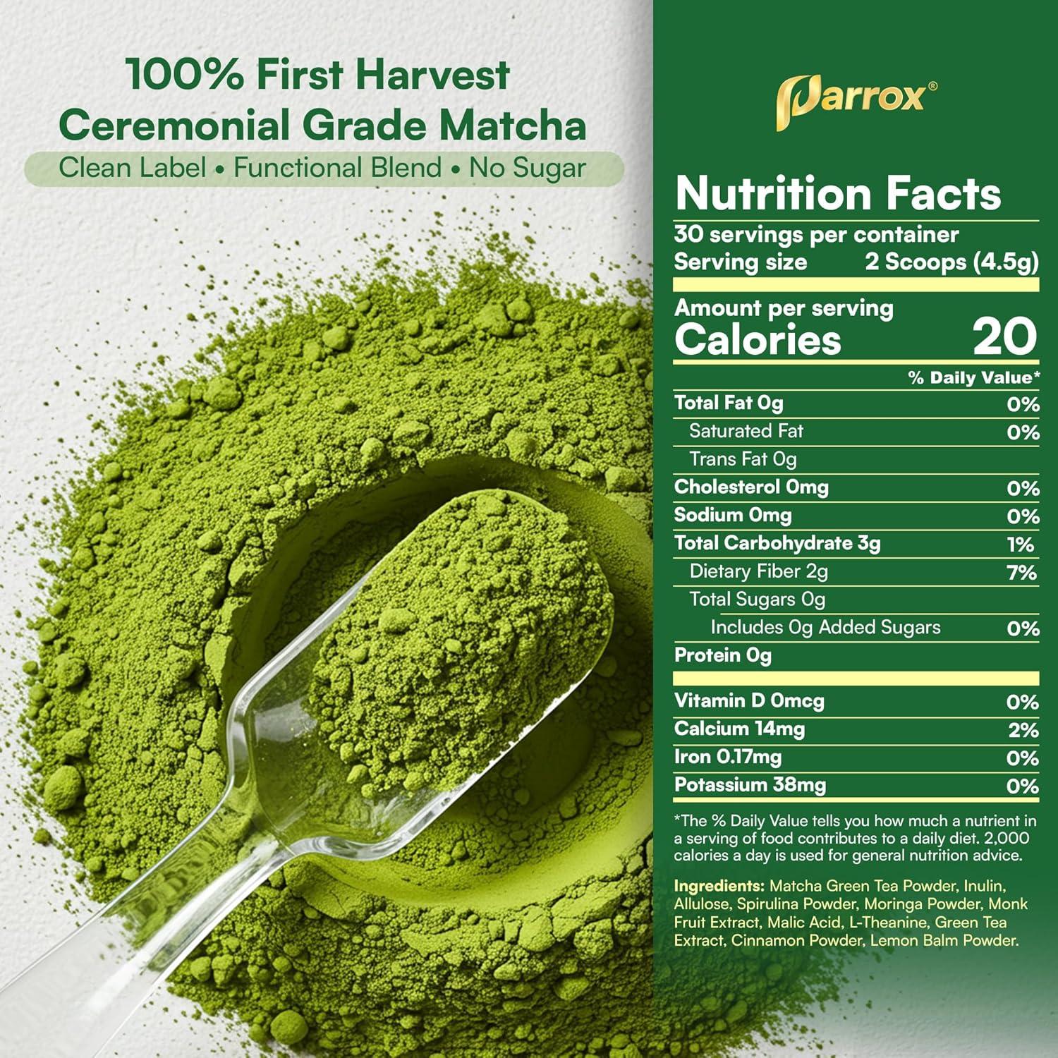 Polvo de Matcha Ceremonial Parrox con Moringa y Superalimentos - 134g