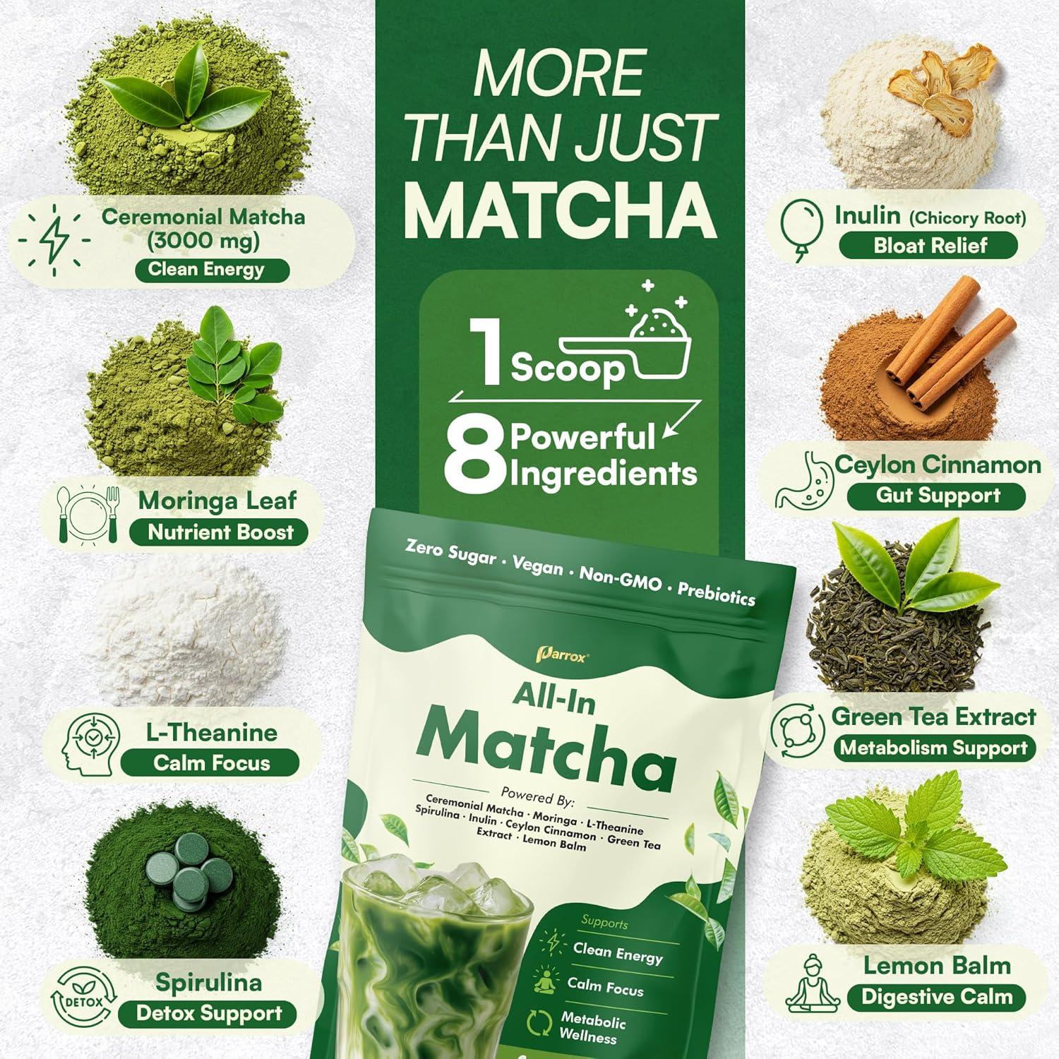 Polvo de Matcha Ceremonial Parrox con Moringa y Superalimentos - 134g