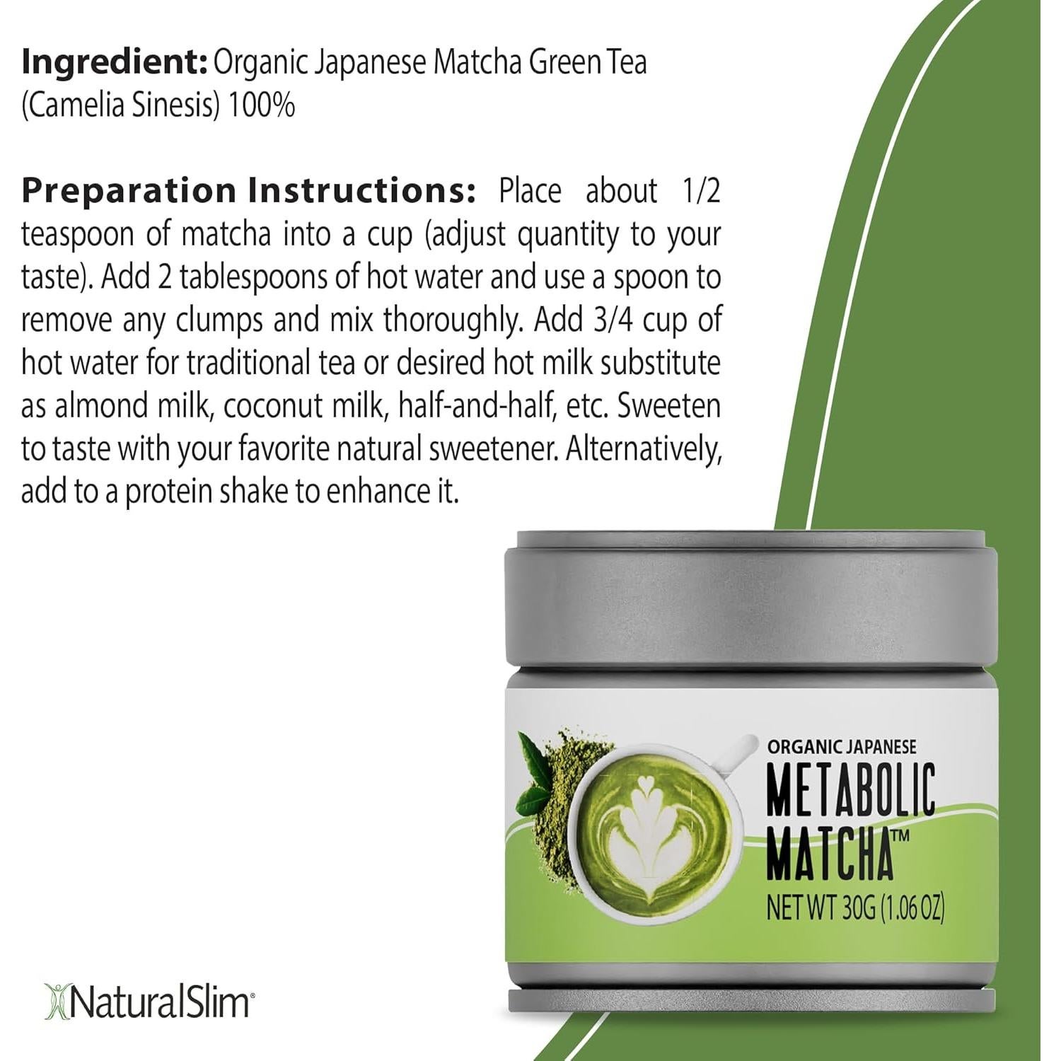 Polvo de Matcha Verde Orgánico RelaxSlim 30g - Energía y Metabolismo