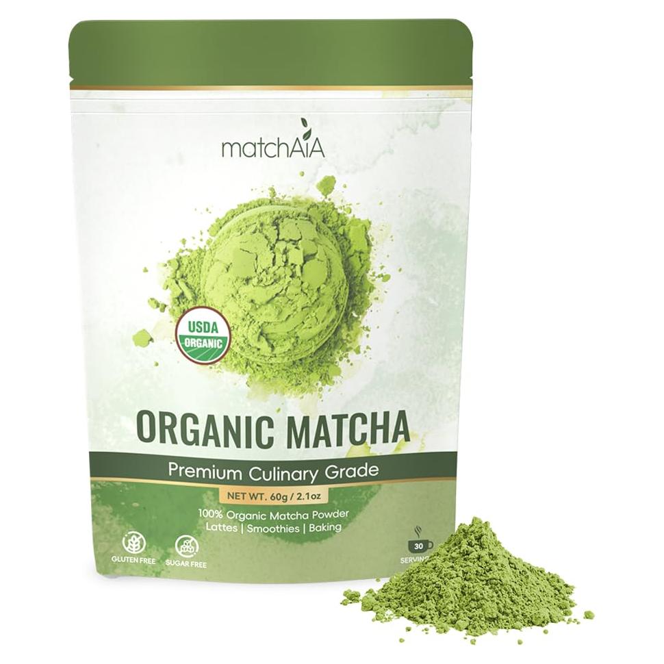 MatchAiA Polvo de Té Verde Matcha Orgánico 60g - Grado Culinario Premium