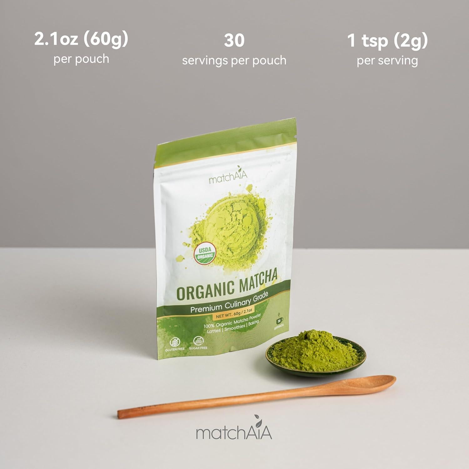 MatchAiA Polvo de Té Verde Matcha Orgánico 60g - Grado Culinario Premium