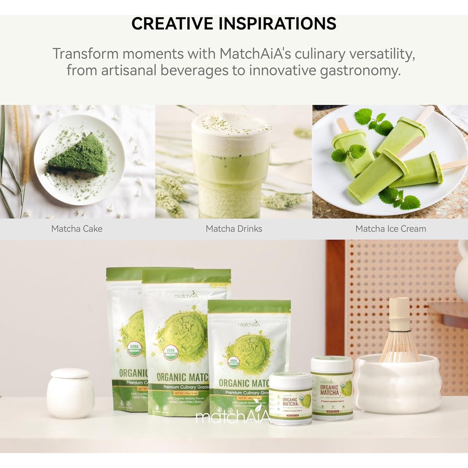 MatchAiA Polvo de Té Verde Matcha Orgánico 60g - Grado Culinario Premium