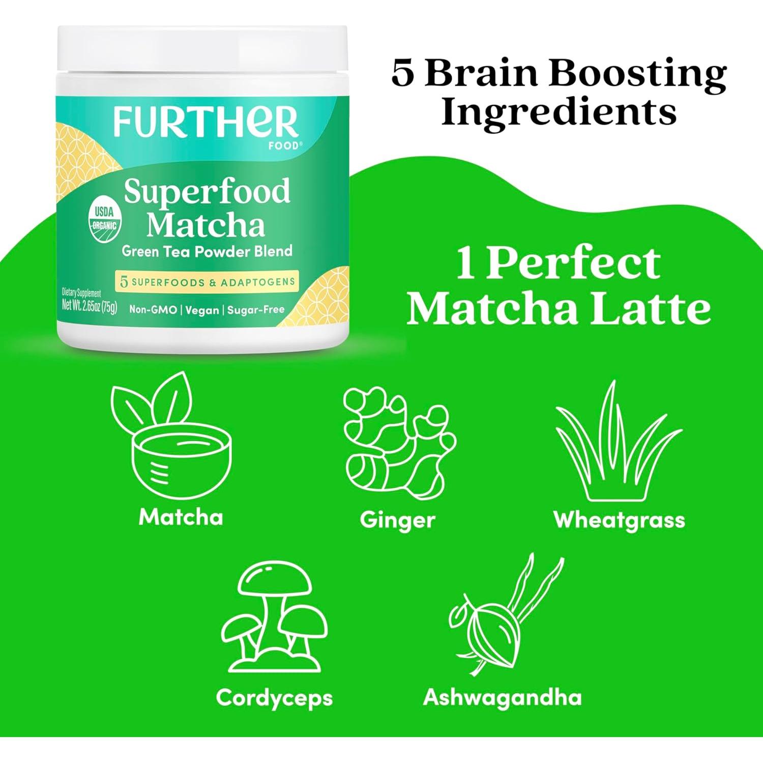 Polvo de Té Verde Matcha Orgánico Further Food 30 Porciones