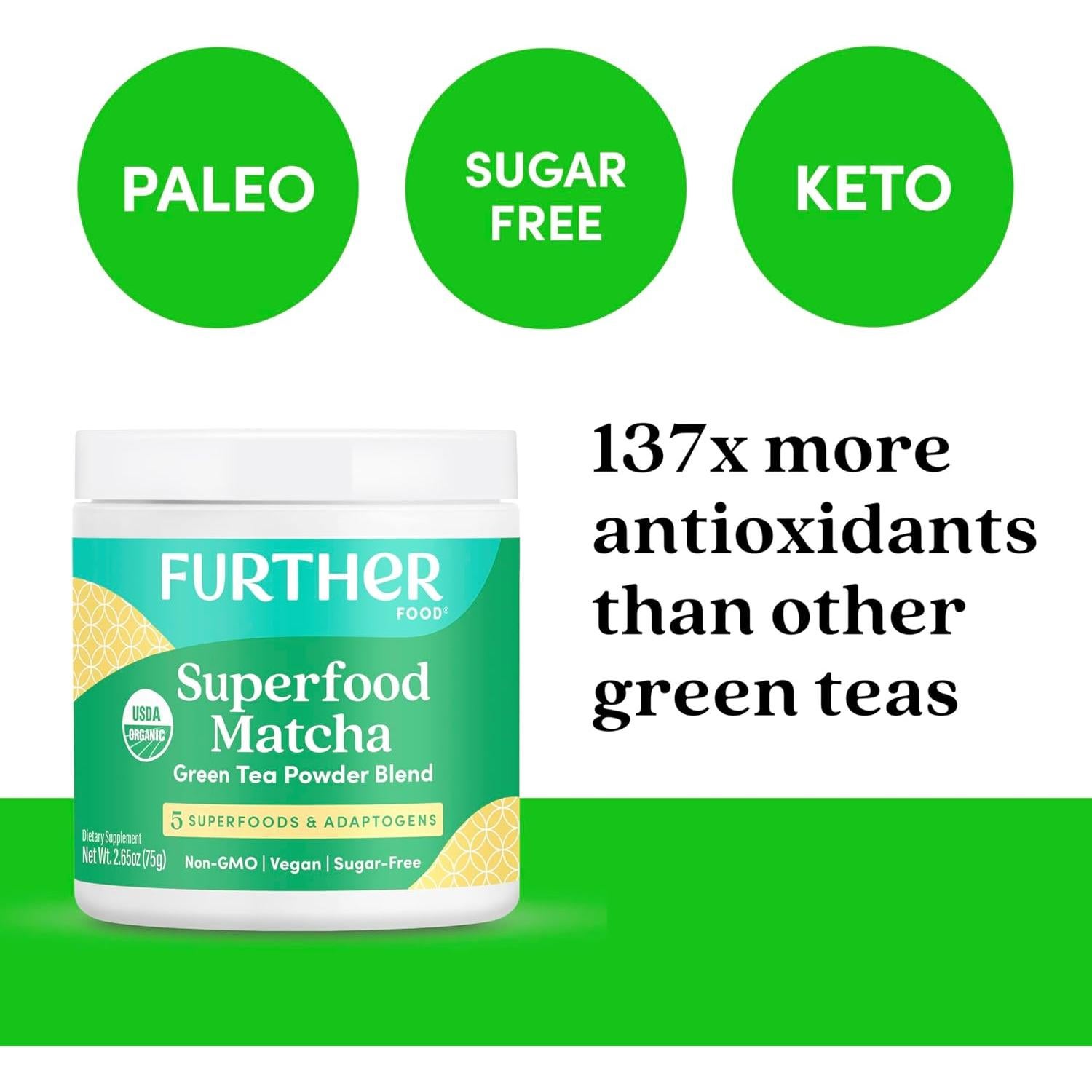 Polvo de Té Verde Matcha Orgánico Further Food 30 Porciones