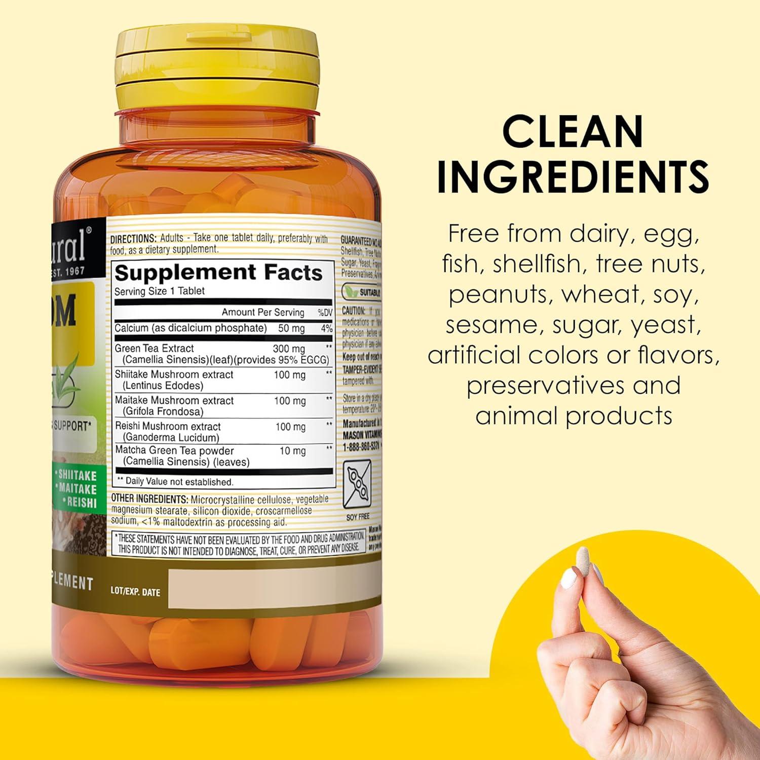 Suplemento de Hongo Mason Natural 60 Tabletas 95% EGCG Matcha