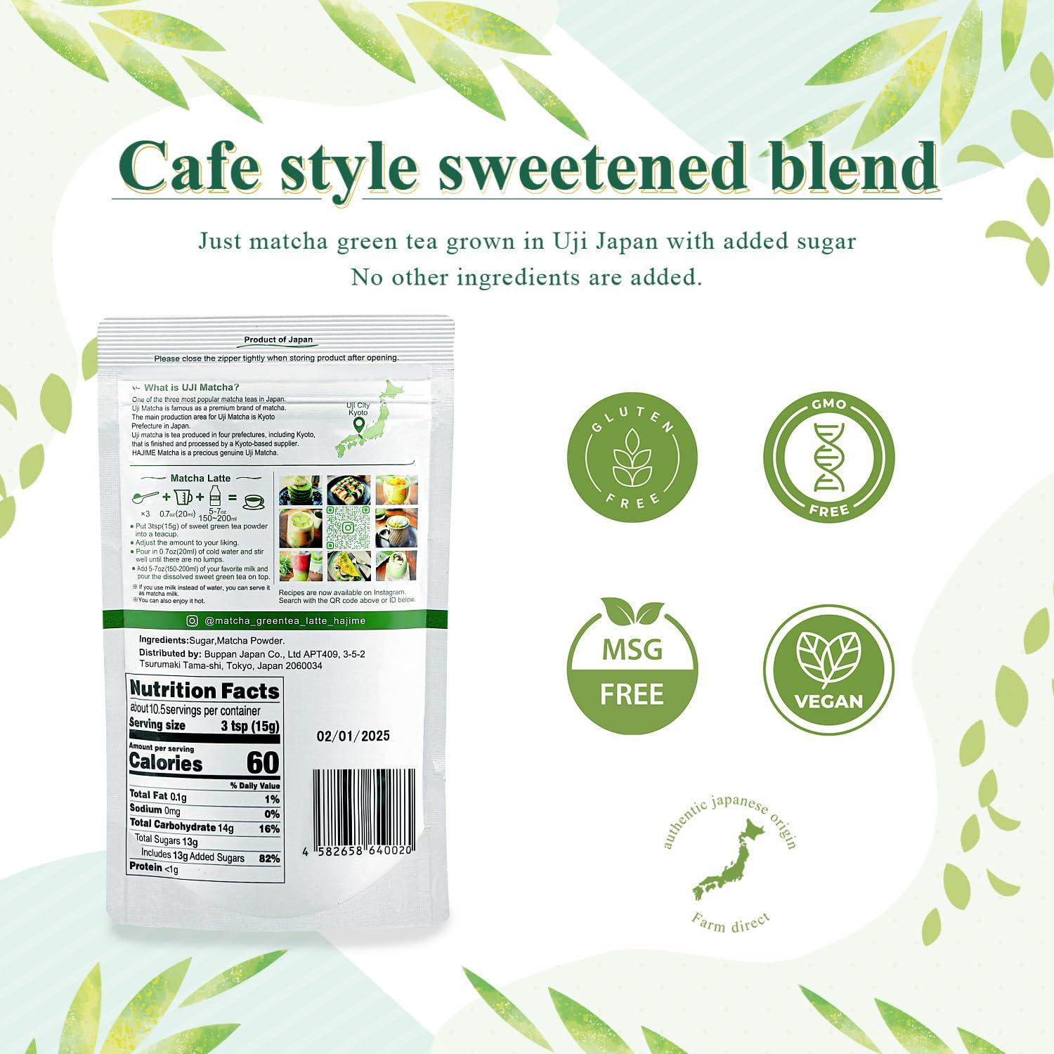 Polvo de Matcha Latte BJDesign HAJIME 150g - Vegano, Sin Gluten