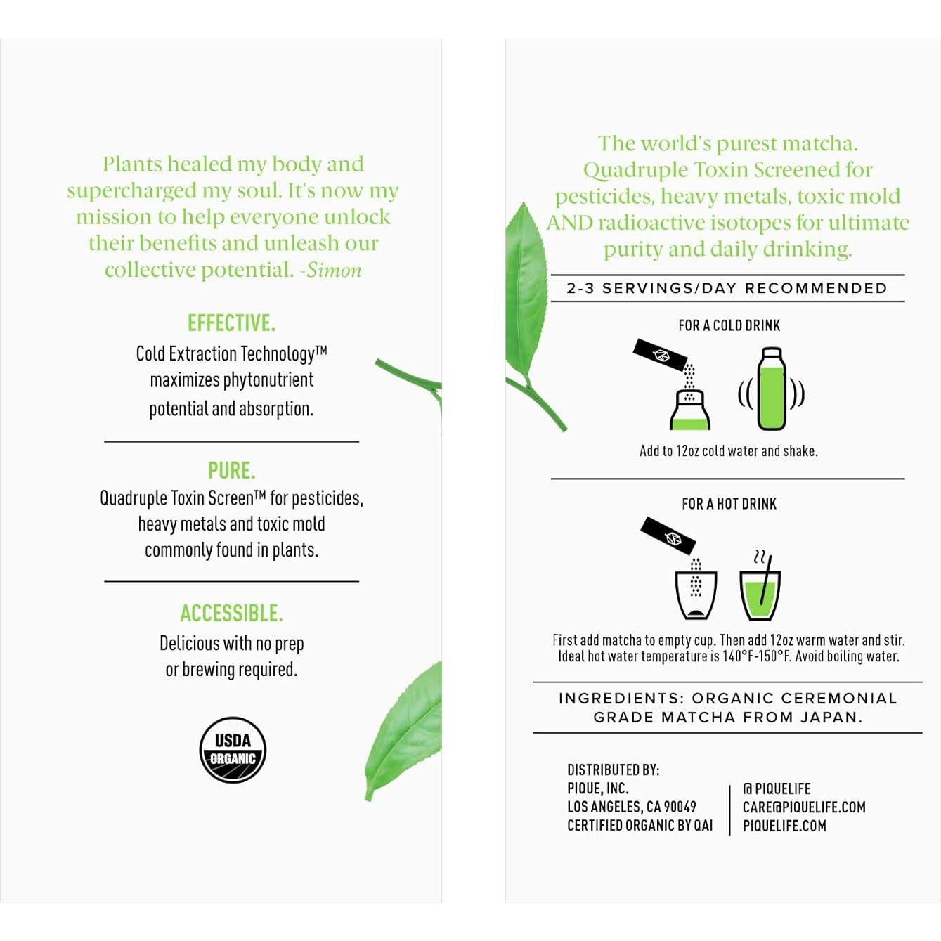 Té Verde Matcha Orgánico Pique - 28 Stick Individuales