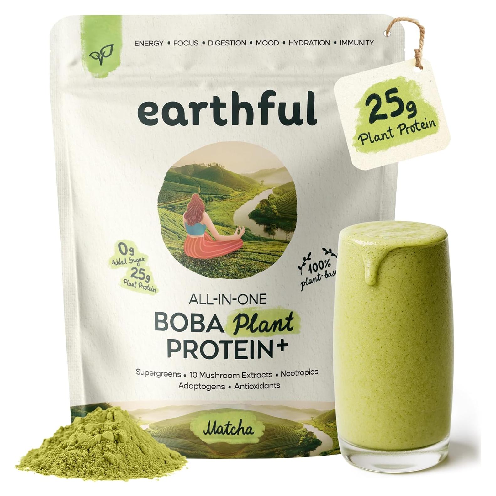 Proteína Vegetal Earthful Matcha Boba 20 Porciones 0.93kg