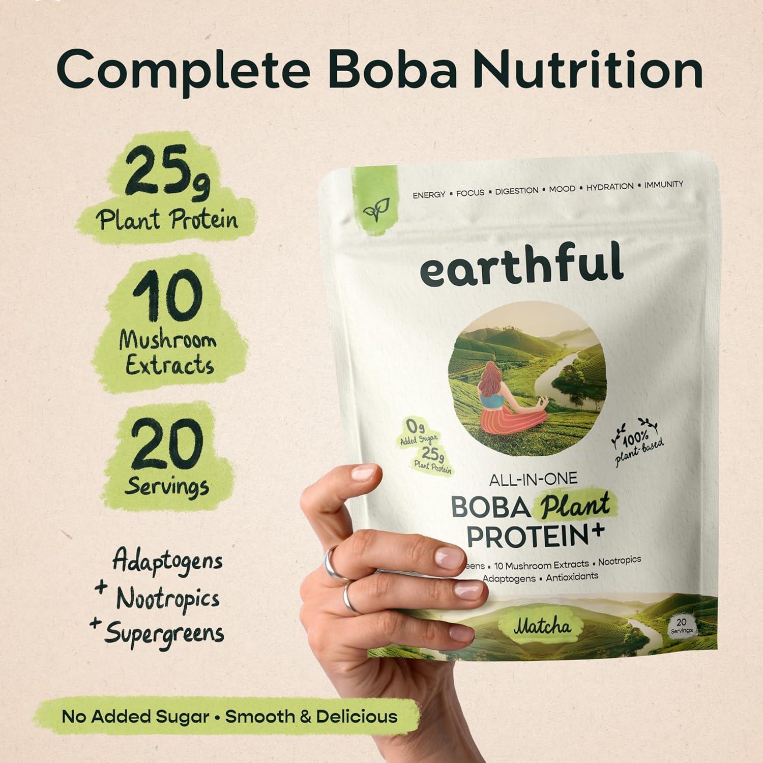 Proteína Vegetal Earthful Matcha Boba 20 Porciones 0.93kg