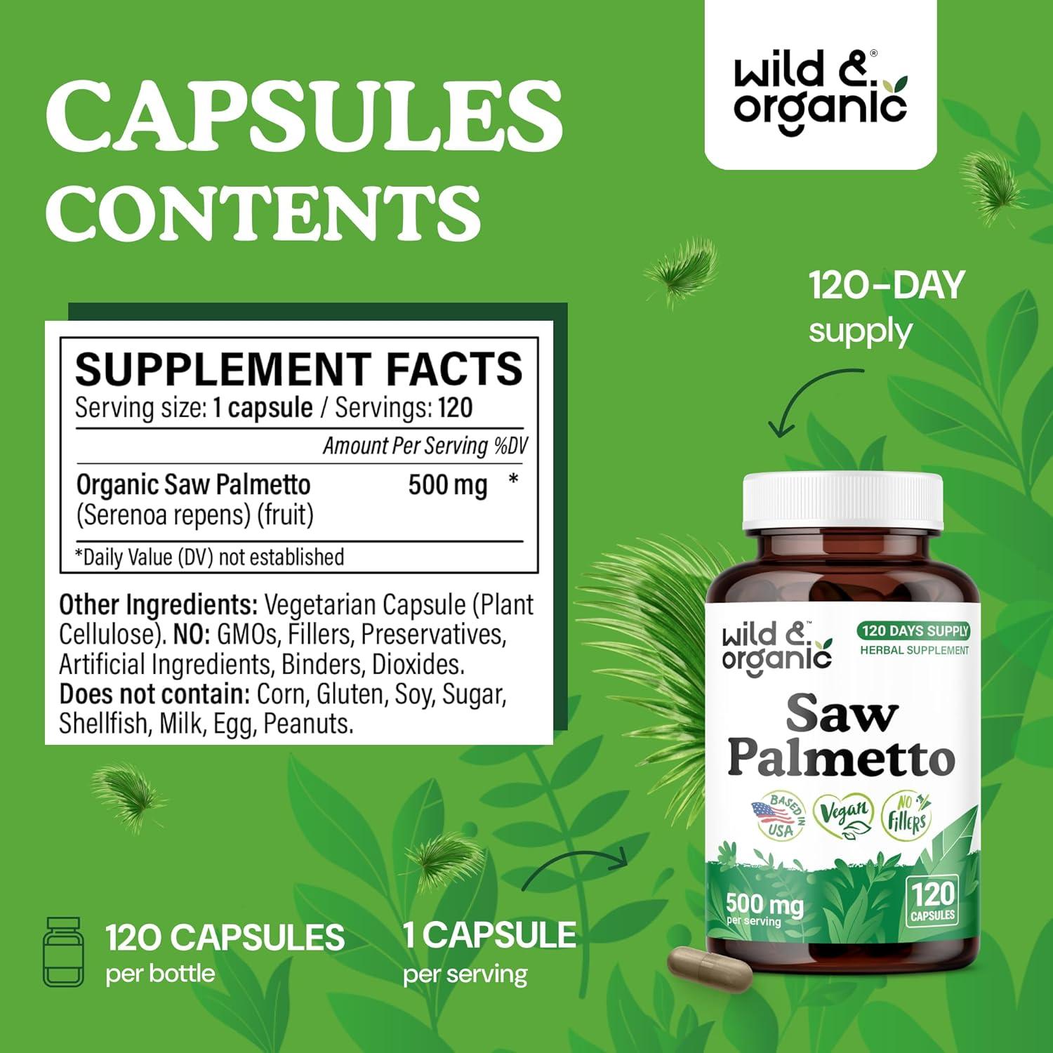 Cápsulas de Saw Palmetto Silvestre y Orgánico 500 mg - 120 Unidades