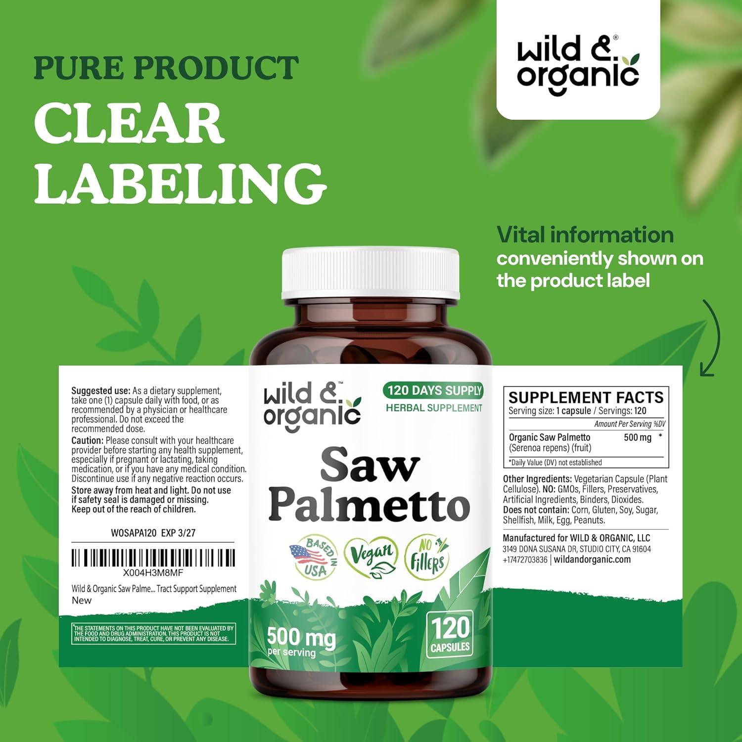 Cápsulas de Saw Palmetto Silvestre y Orgánico 500 mg - 120 Unidades