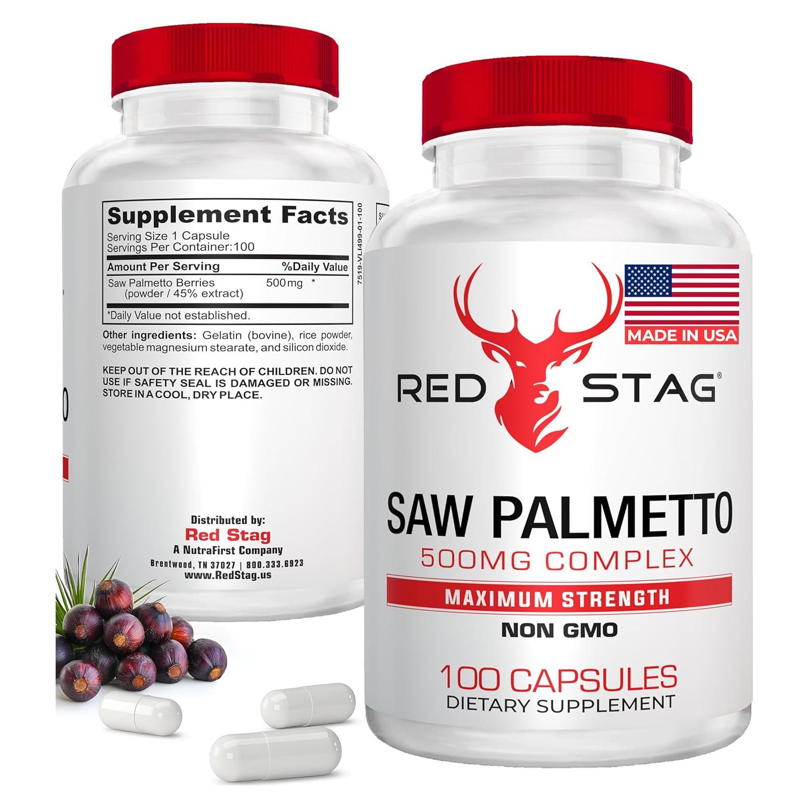 Suplemento Herbal Saw Palmetto Red Stag 500 mg 100 Cápsulas