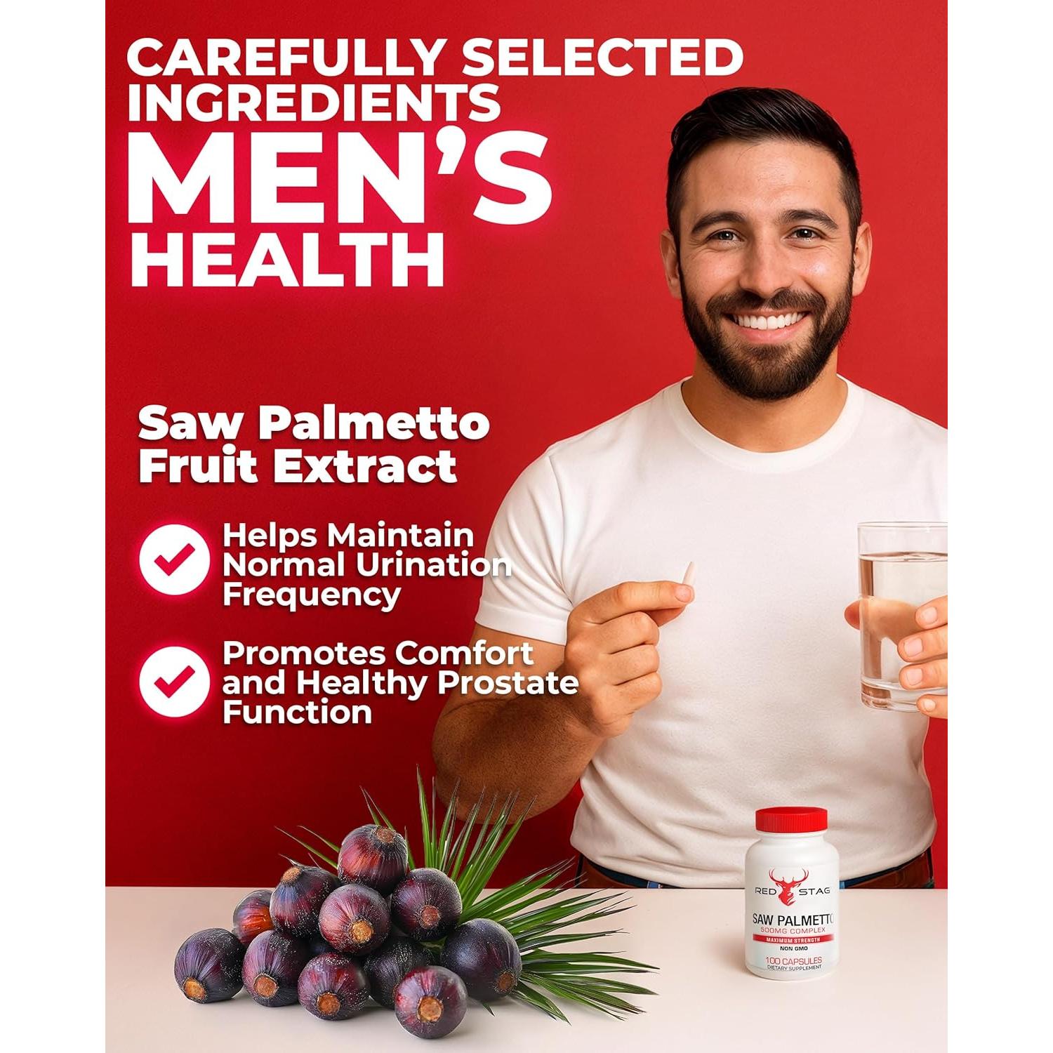 Suplemento Herbal Saw Palmetto Red Stag 500 mg 100 Cápsulas