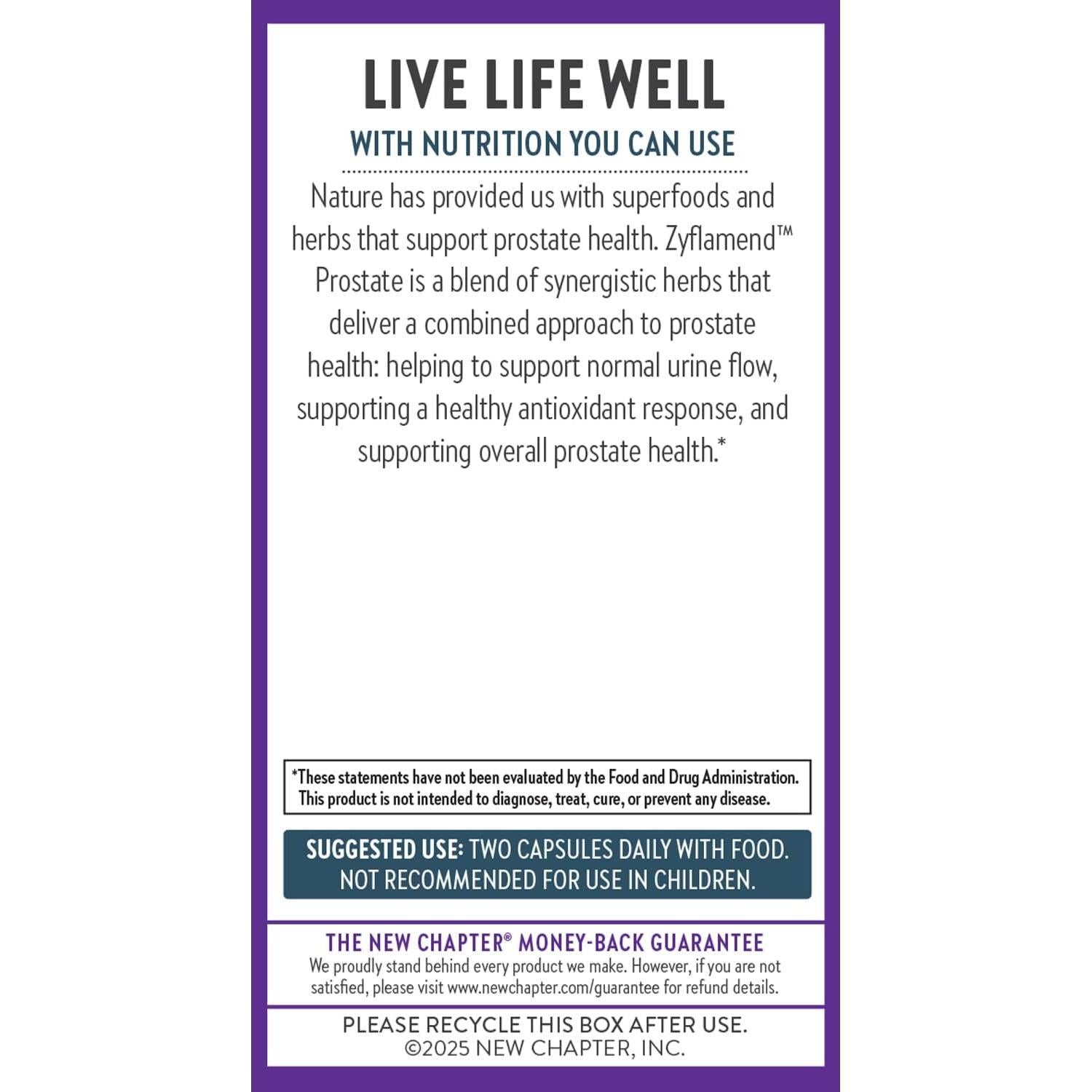Suplemento Zyflamend Prostate New Chapter 60 Cápsulas Vegetales