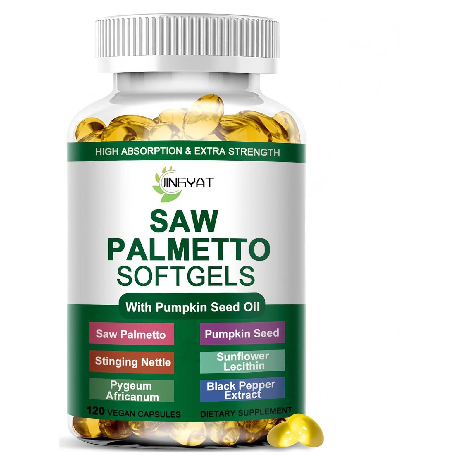 Suplemento de Saw Palmetto JINGYAT 60 Softgels Veganas 6X
