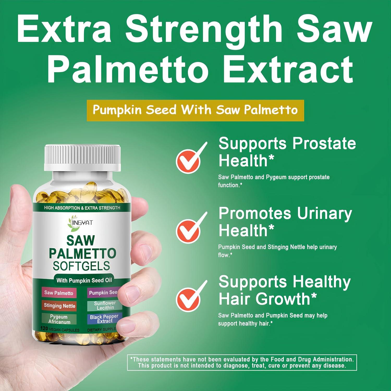 Suplemento de Saw Palmetto JINGYAT 60 Softgels Veganas 6X