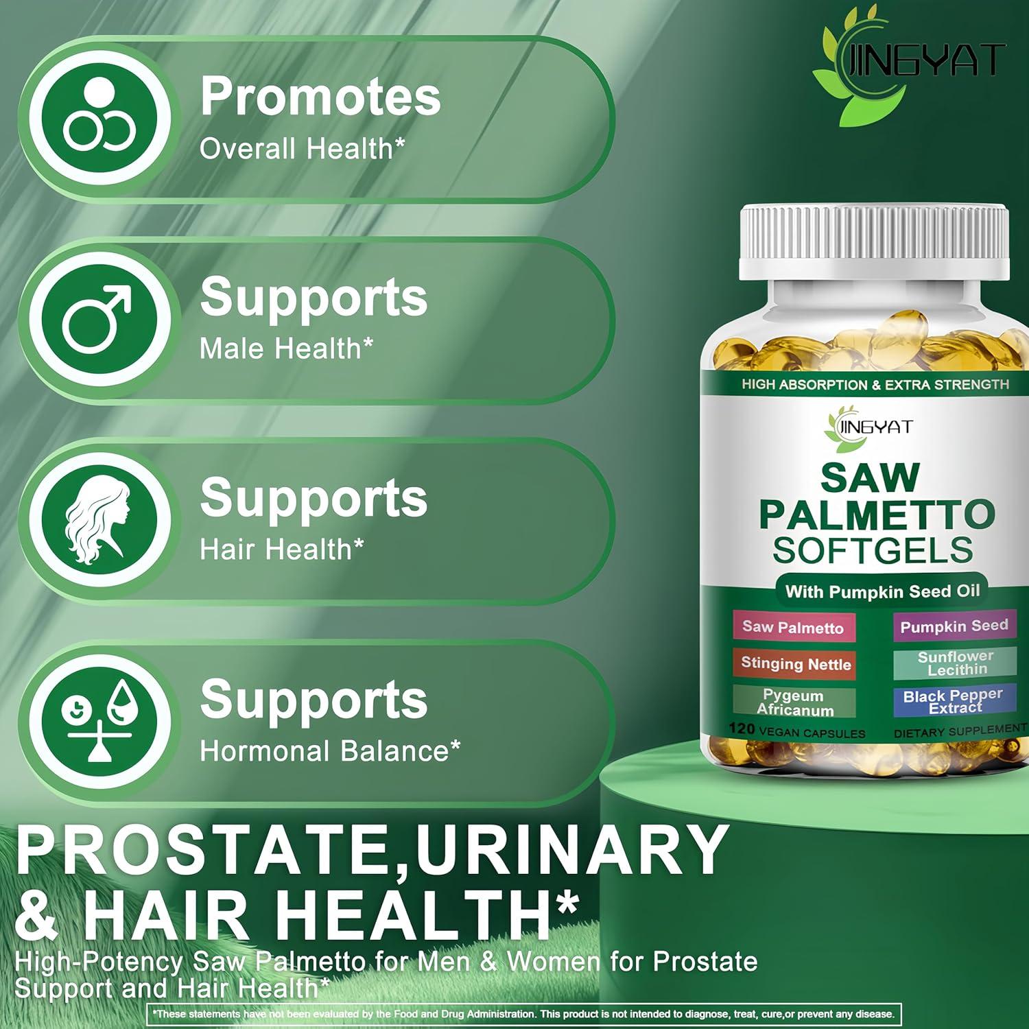 Suplemento de Saw Palmetto JINGYAT 60 Softgels Veganas 6X