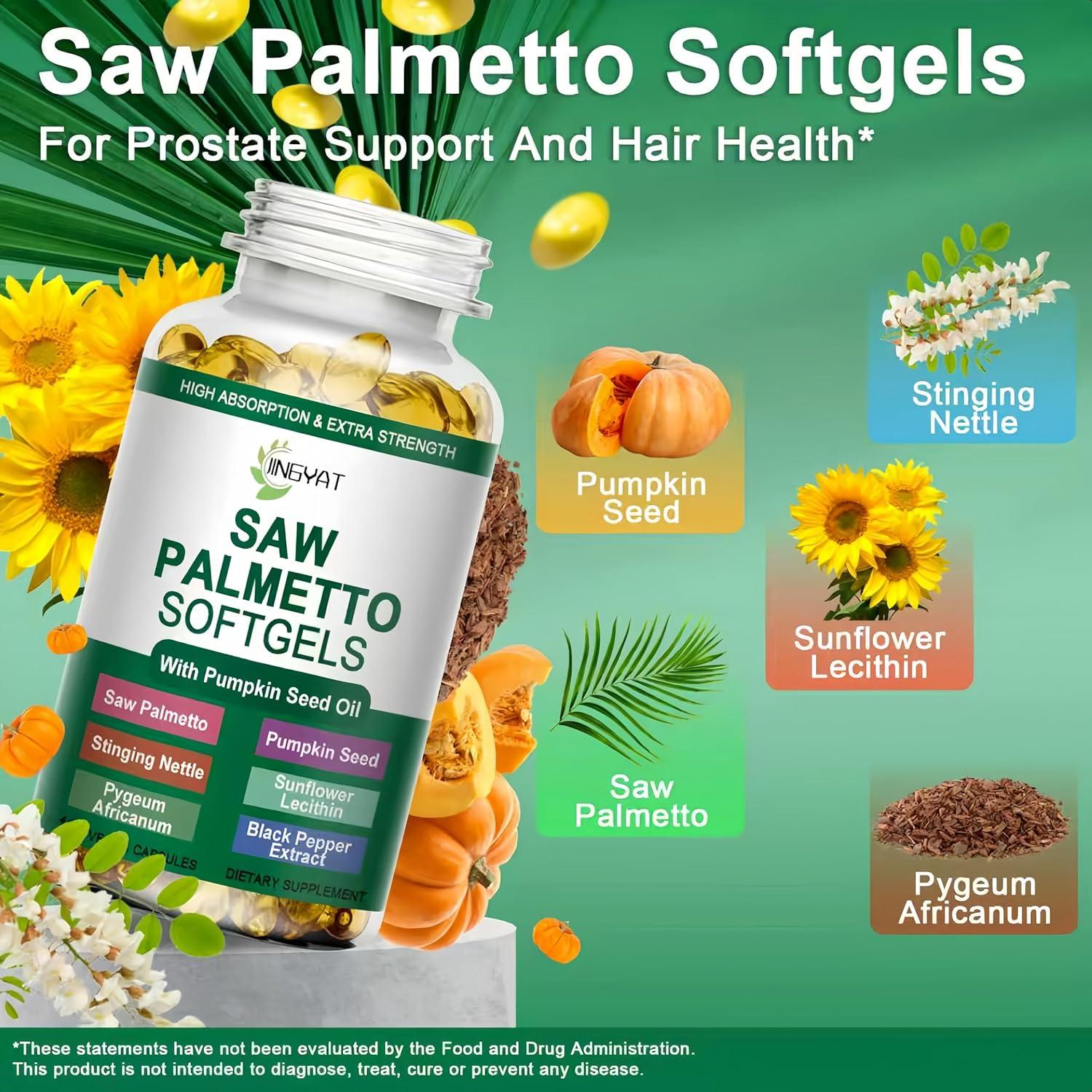 Suplemento de Saw Palmetto JINGYAT 60 Softgels Veganas 6X