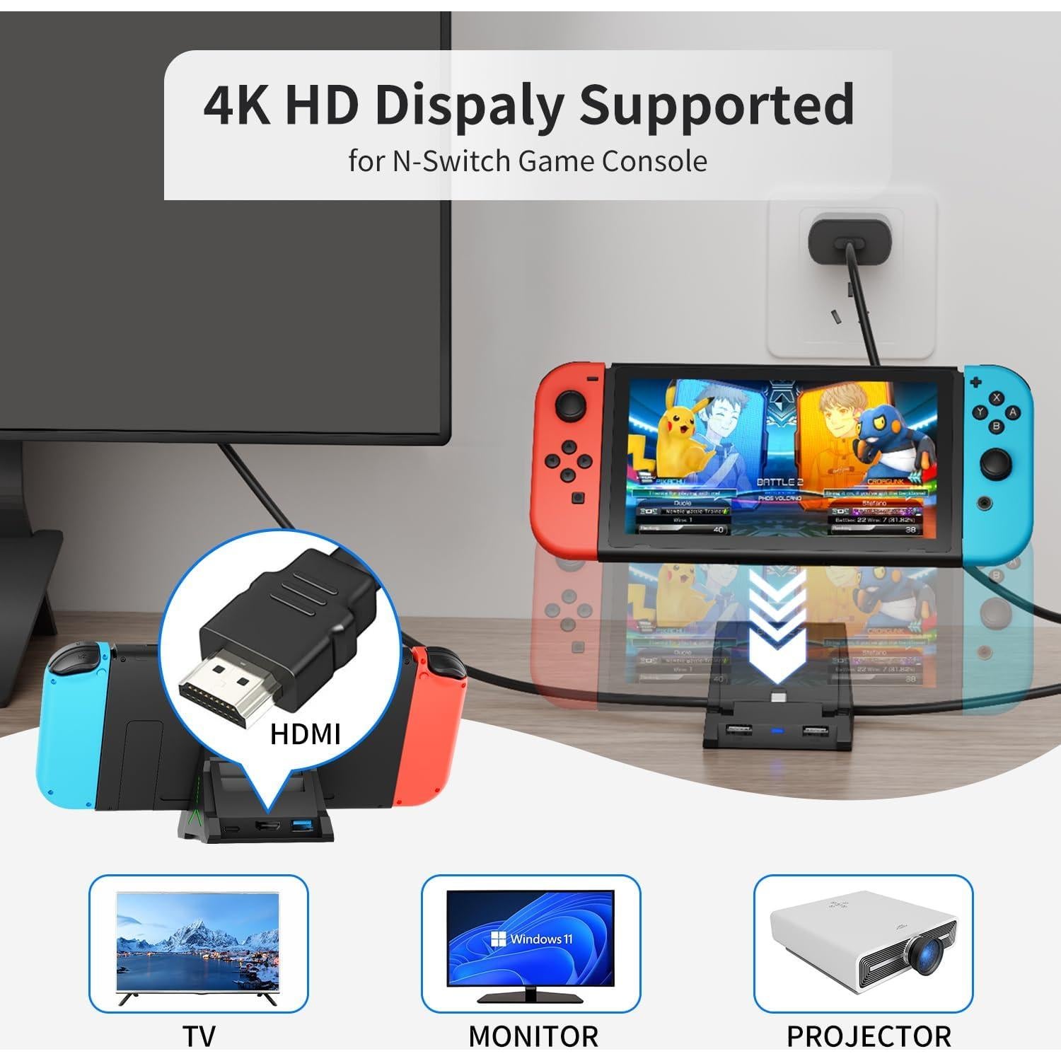 Dock para TV Nintendo Switch TOOMU 4K HDMI USB C LED