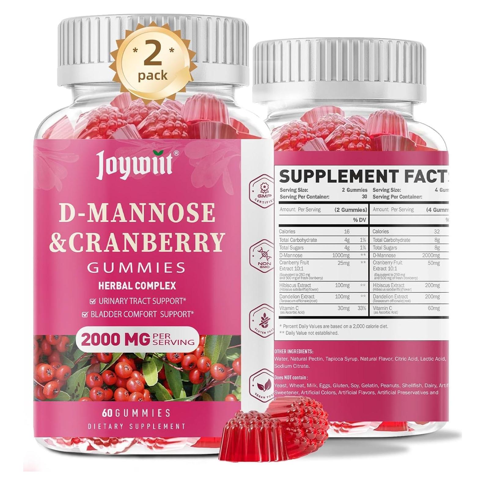 Gomitas de D-Mannose Joywiit 2000mg con Arándano 500mg - 120 Unidades