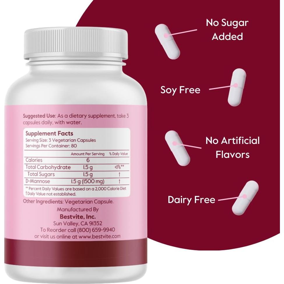 D-Mannose 500mg Bestvite 240 Cápsulas Veganas Sin Gluten