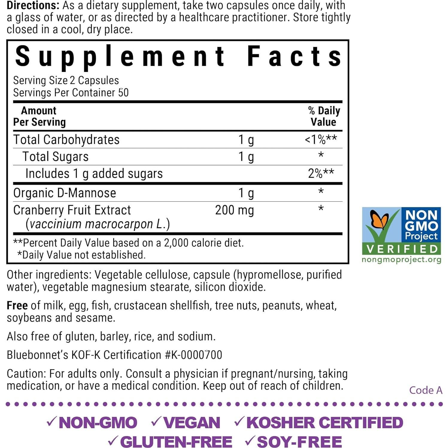 D-Mannose y Arándano BlueBonnet - 100 Cápsulas Vegetales