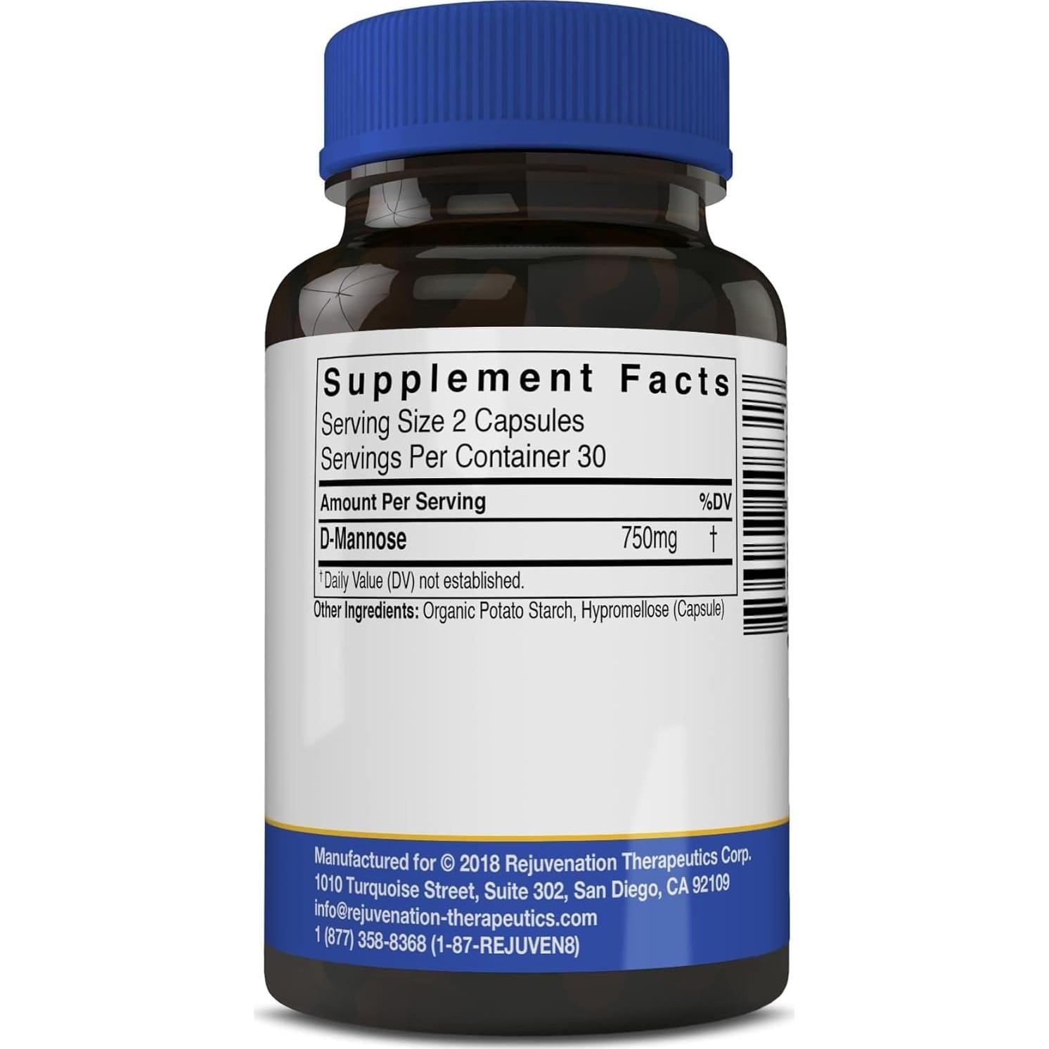 Cápsulas Veganas D-Mannosa Rejuvenación Terapéutica 60 Unidades
