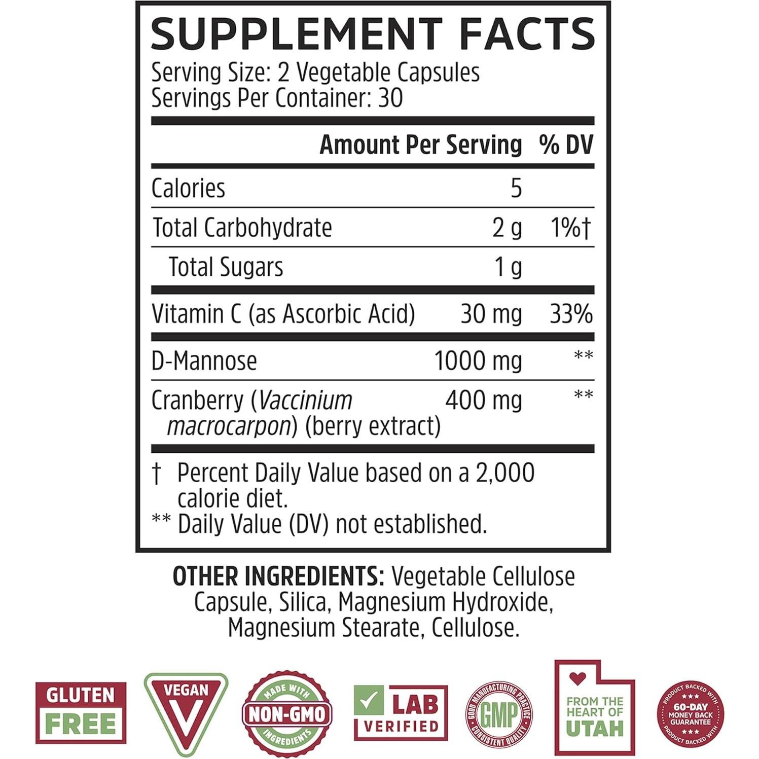 Zhou Defensa de Arándano - 60 Cápsulas de D-Mannose 1000 mg