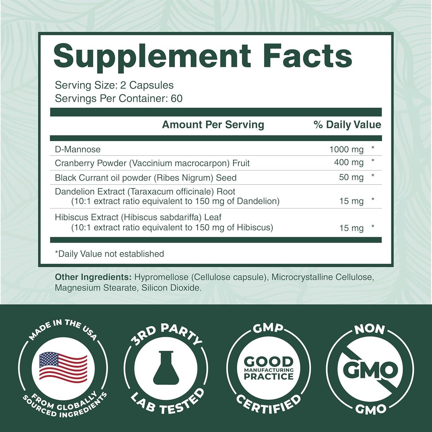D-Mannose PurePremium 1000mg con Arándano y Hibisco - 120 Cápsulas