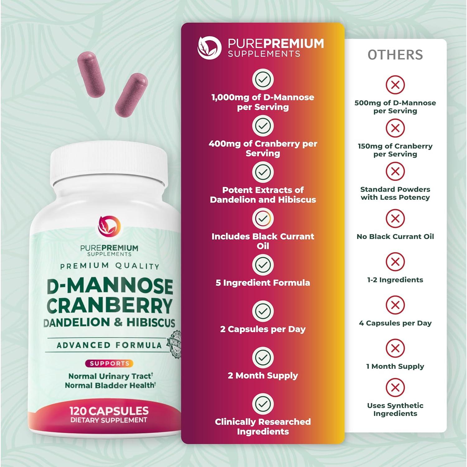 D-Mannose PurePremium 1000mg con Arándano y Hibisco - 120 Cápsulas