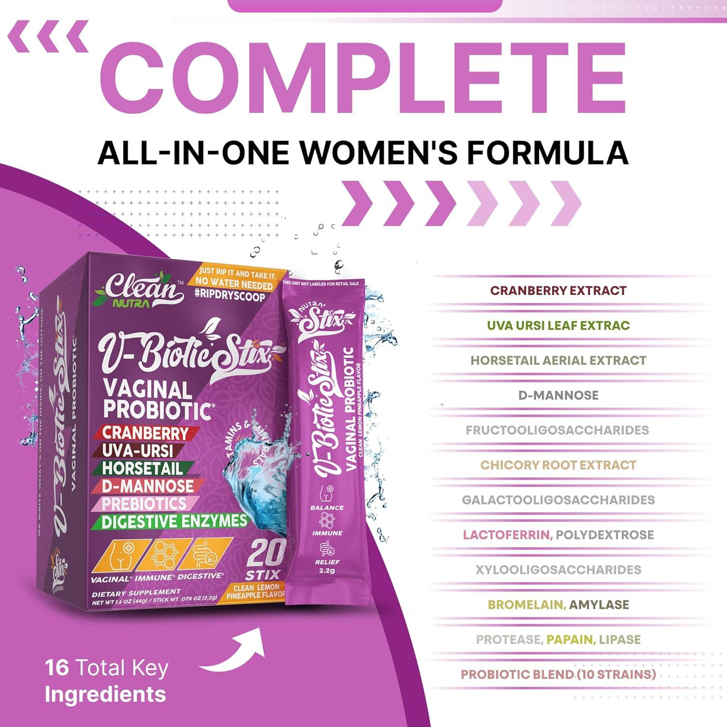 Probioticos Vaginales Clean Nutraceuticals 20 Stix Arandano D-Mannosa