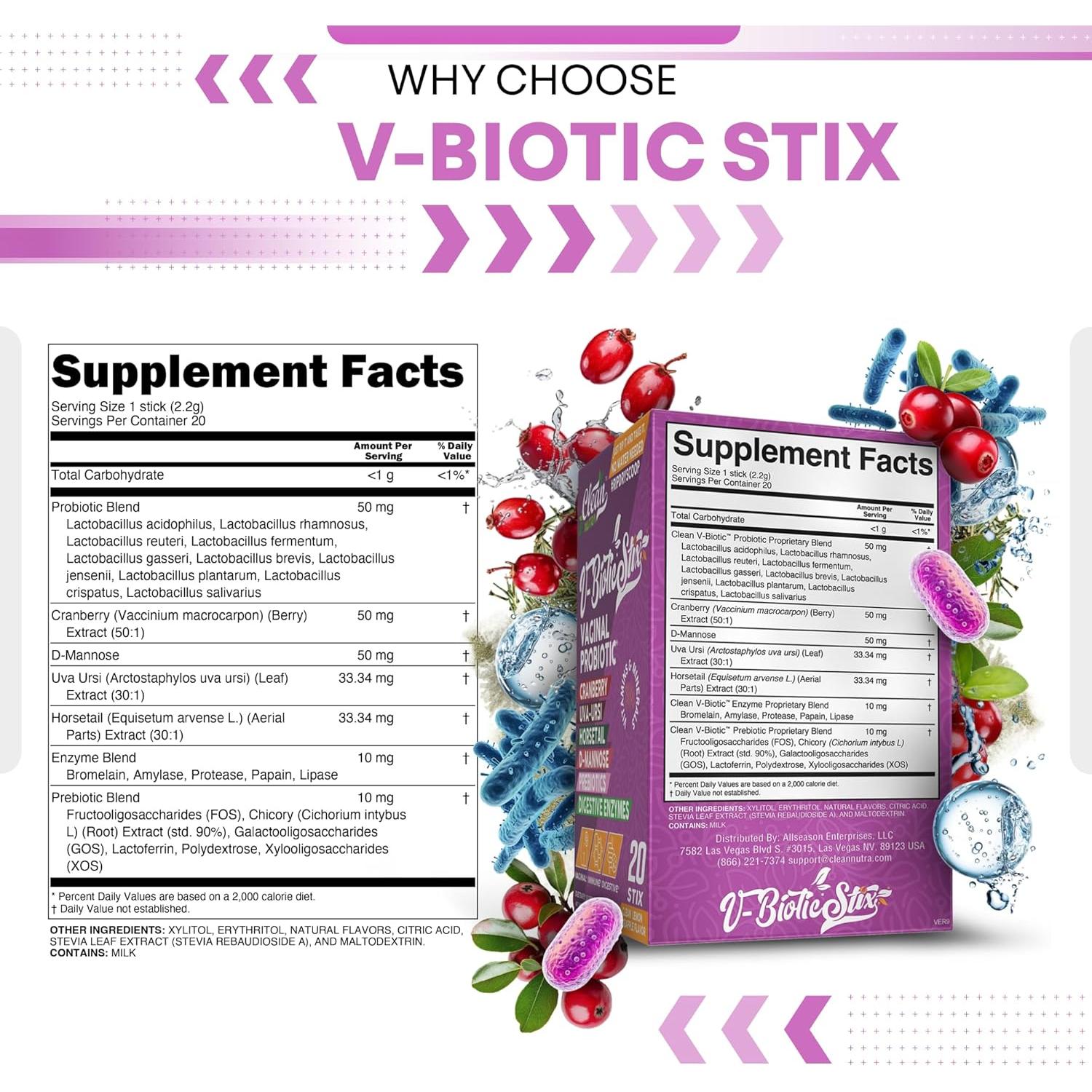 Probioticos Vaginales Clean Nutraceuticals 20 Stix Arandano D-Mannosa