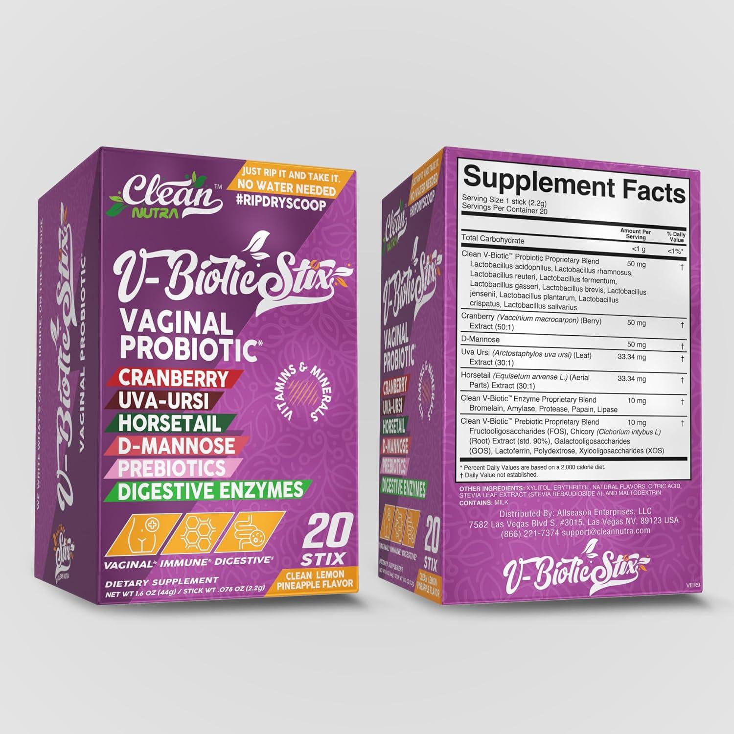 Probioticos Vaginales Clean Nutraceuticals 20 Stix Arandano D-Mannosa