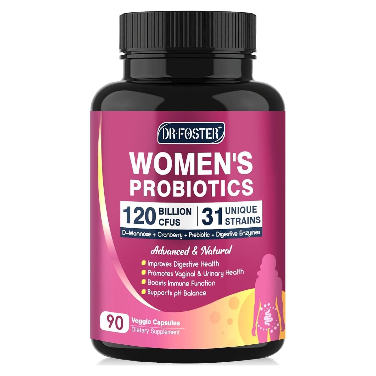 Probioticos Digestivos para Mujeres DRFOSTER 90 Cápsulas 120 Mil Millones CFU