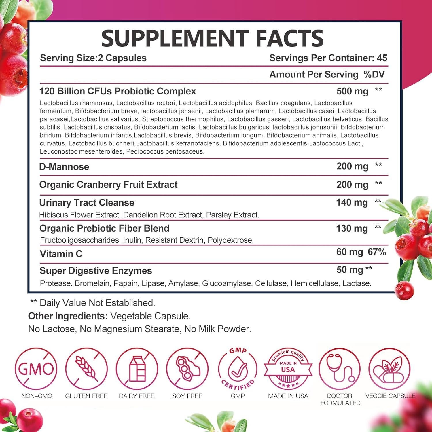 Probioticos Digestivos para Mujeres DRFOSTER 90 Cápsulas 120 Mil Millones CFU