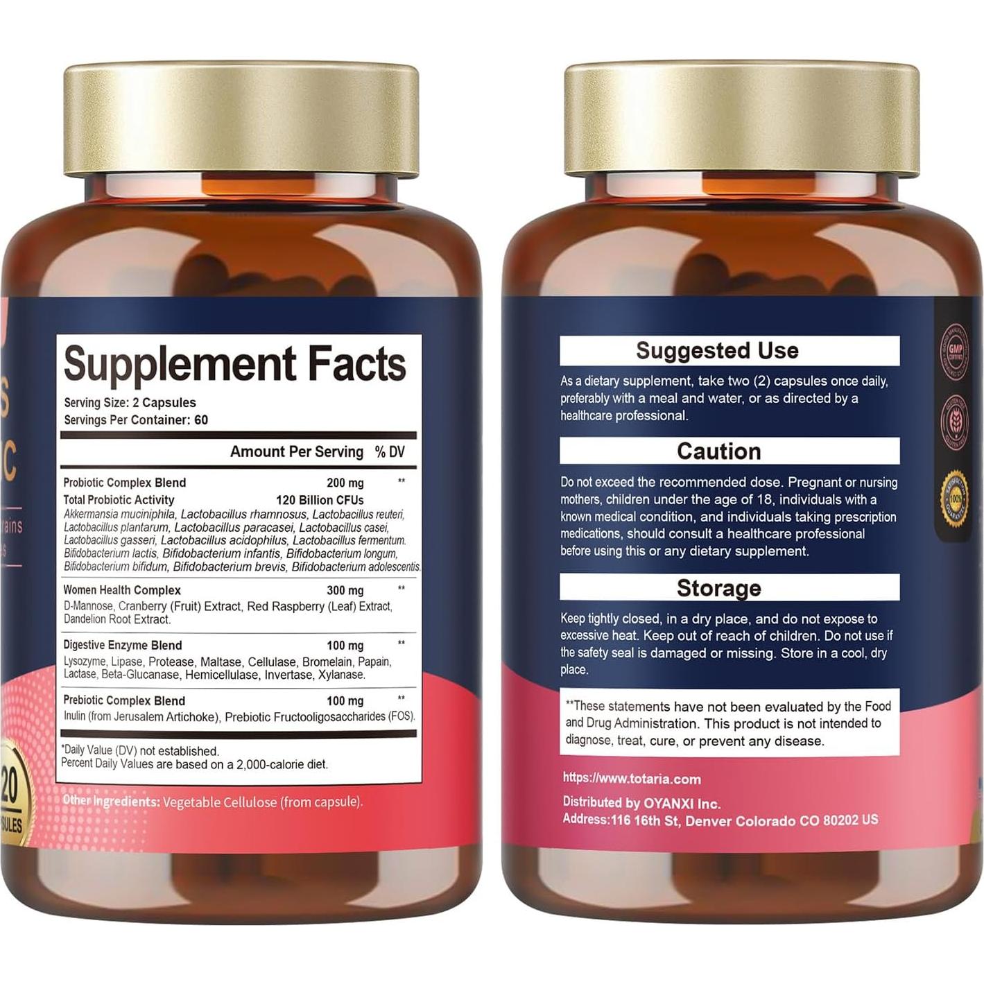 Probioticos Totaria para Mujeres 120 Mil Millones 240 Cápsulas