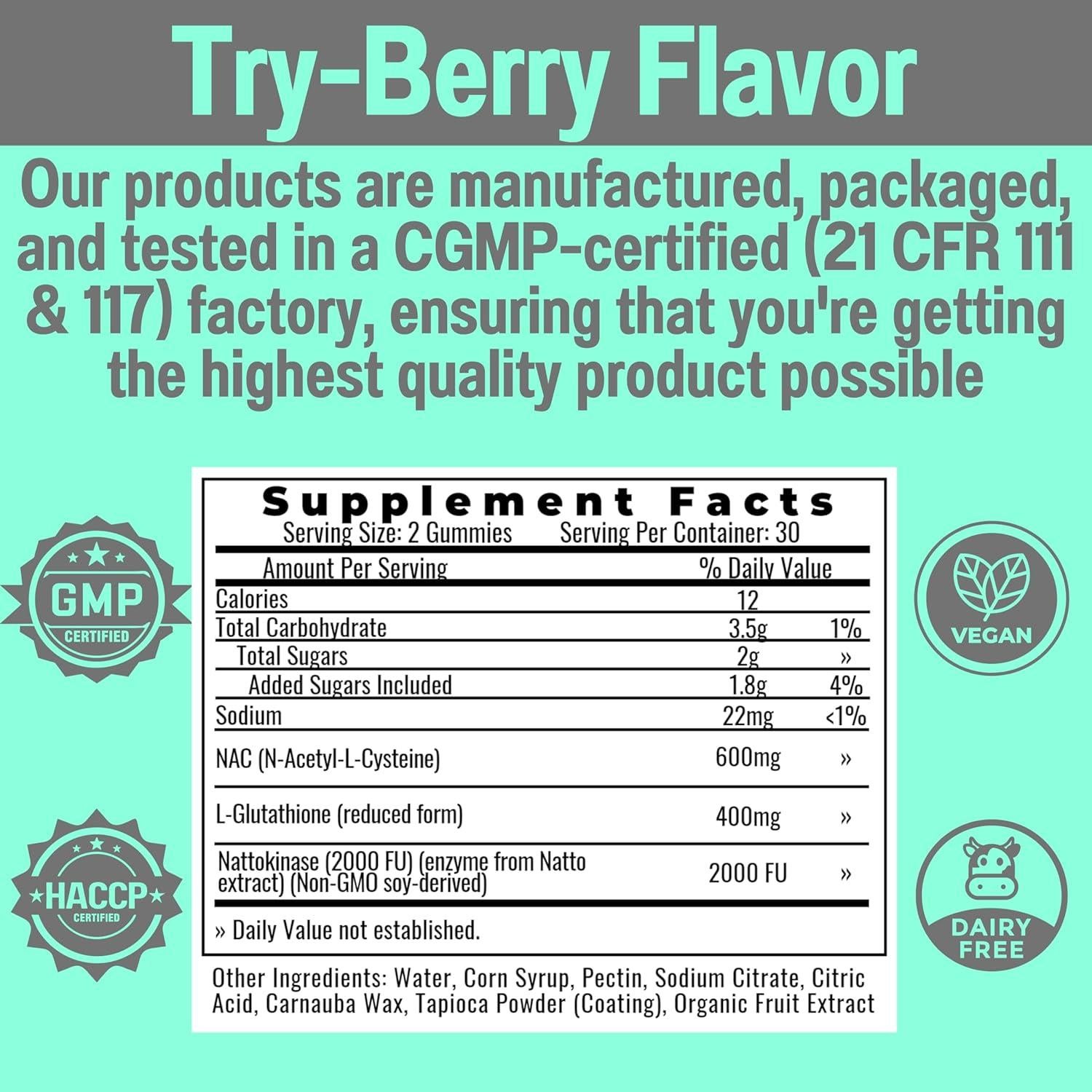 Suplemento SHIZAM 600mg NAC + 400mg Glutatión Gominolas