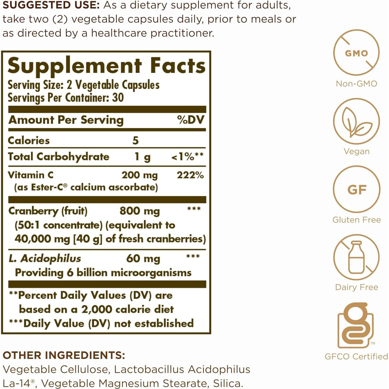 Solgar Arándano Plus Ester-C 60 Cápsulas Veganas - Salud Urinaria e Inmunidad