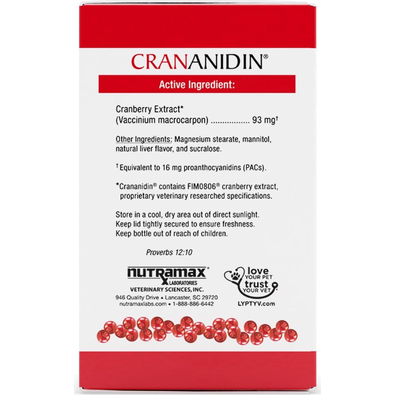 Suplemento Crananidin Nutramax para Tracto Urinario Perros 75 Tabletas